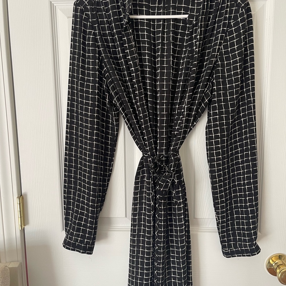 Dalia Black and White Grid Long Sleeve Dress